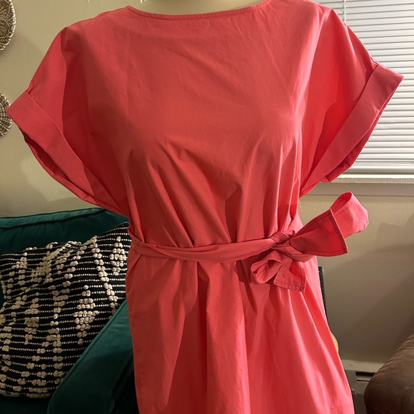 Finley Women's Pink Belted Waist Button Back Round Neck Shift Dress - Picture 7 of 11